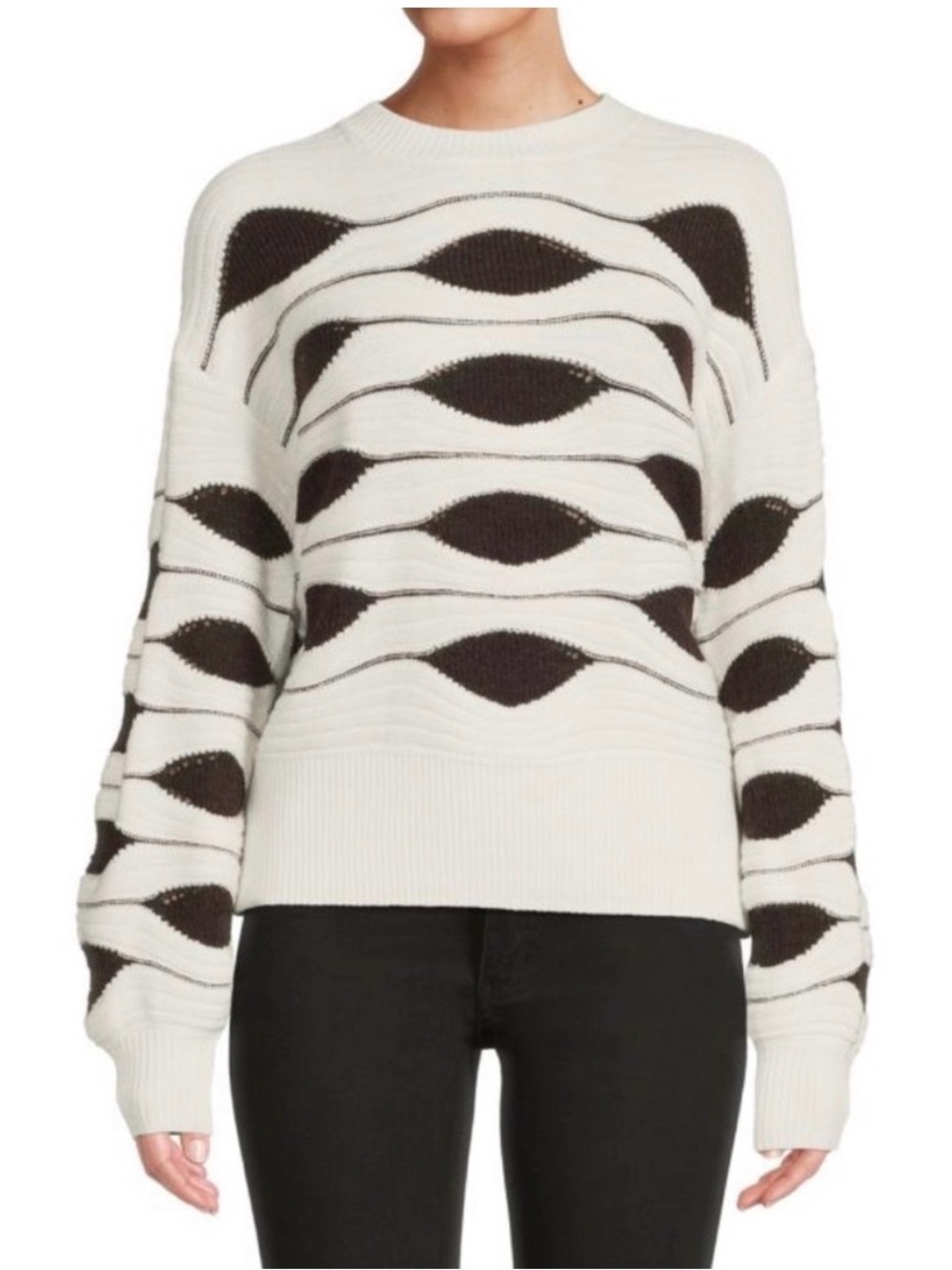 Nanette Lepore Cream Sweater with Black Wave Motif